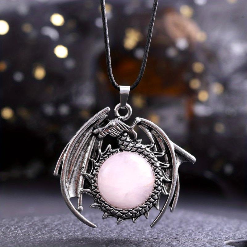 Natural Healing Crystal Flying Dragon Pendant Necklace - Positive Energy Jewelry