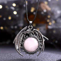 Natural Healing Crystal Flying Dragon Pendant Necklace - Positive Energy Jewelry