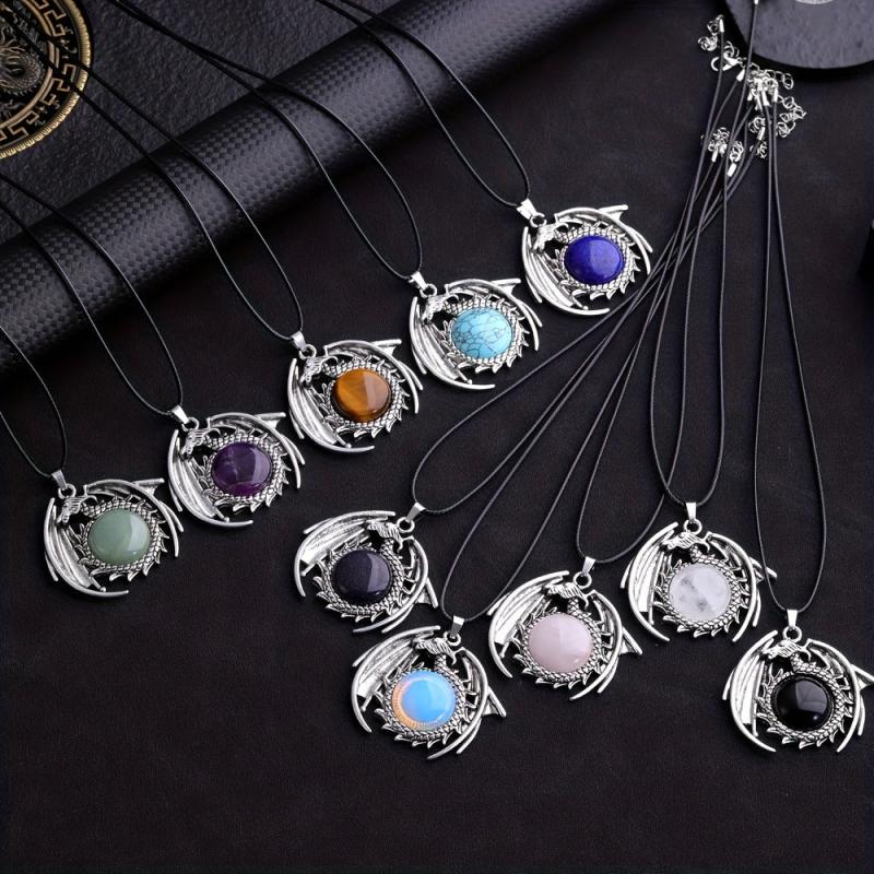 Natural Healing Crystal Flying Dragon Pendant Necklace - Positive Energy Jewelry