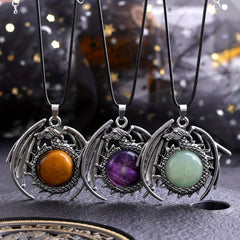 Natural Healing Crystal Flying Dragon Pendant Necklace - Positive Energy Jewelry