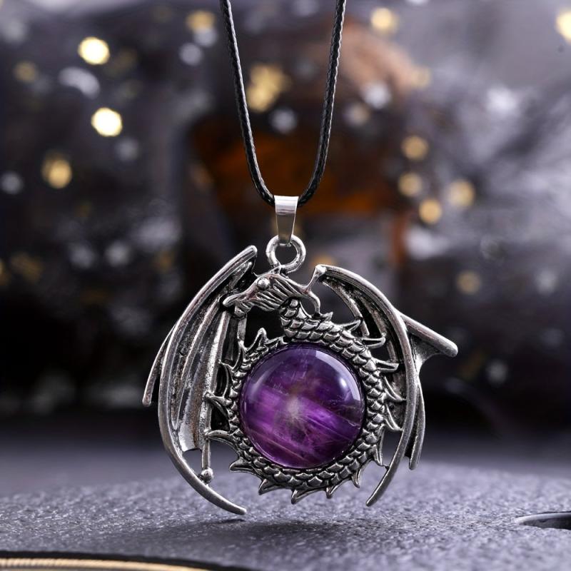 Natural Healing Crystal Flying Dragon Pendant Necklace - Positive Energy Jewelry
