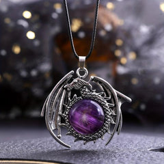 Natural Healing Crystal Flying Dragon Pendant Necklace - Positive Energy Jewelry