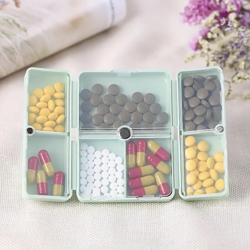 Magnetic Cartridge Mini Fold Portable Pill Box 7 Cell Magnetic Button