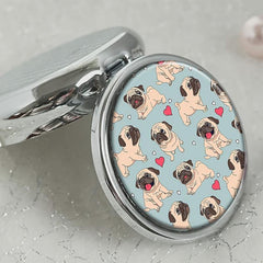 Pug Dog Red Heart Round Pill Box 3 Compartment Portable Medicine Tablet Holder