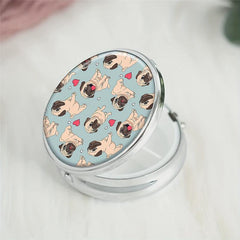 Pug Dog Red Heart Round Pill Box 3 Compartment Portable Medicine Tablet Holder