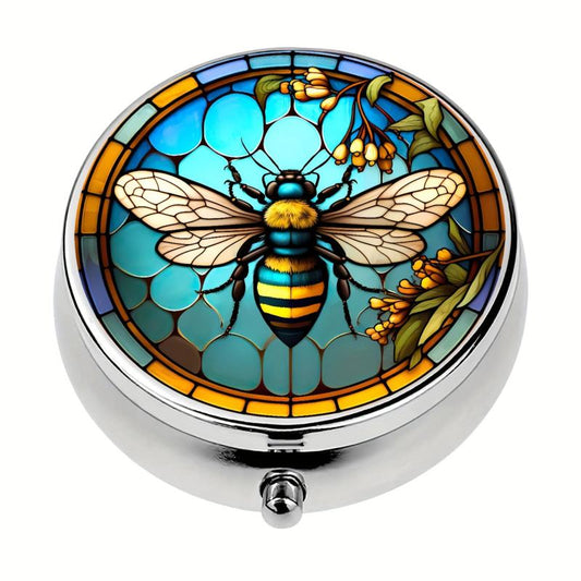 Stained Glass Bee Pill Box 3 Compartment Medicine Pill Organizer