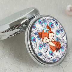 Fox Round Pill Box 3 Compartment Decorative Travel Pill Case