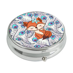 Fox Round Pill Box 3 Compartment Decorative Travel Pill Case