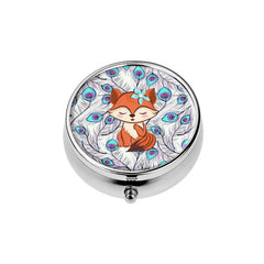 Fox Round Pill Box 3 Compartment Decorative Travel Pill Case