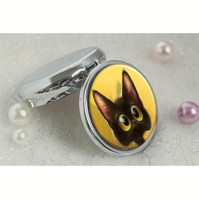 Cat Round Pill Box 3 Compartment Decorative Travel Medicine Tablet Organizer