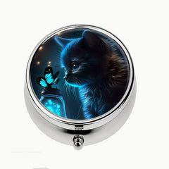 Cat Round Pill Box 3 Compartment Decorative Travel Medicine Tablet Organizer