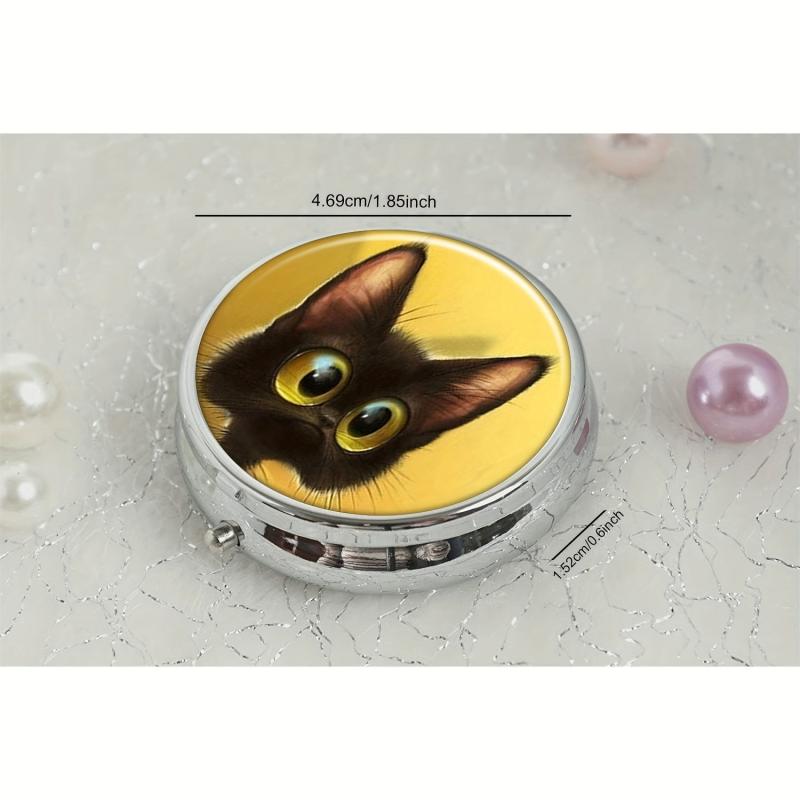 Cat Round Pill Box 3 Compartment Decorative Travel Medicine Tablet Organizer