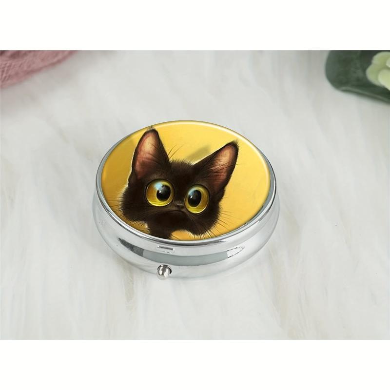 Cat Round Pill Box 3 Compartment Decorative Travel Medicine Tablet Organizer