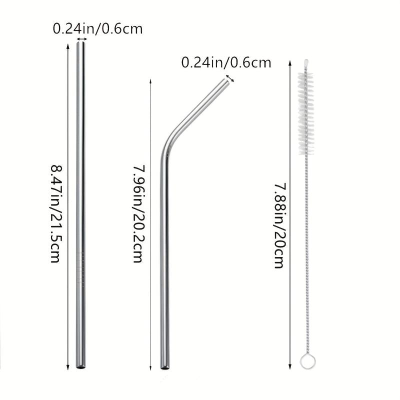 2pcs Stainless Steel Straws with Straw Brush for Beverages