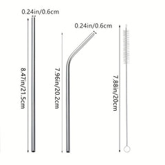 2pcs Stainless Steel Straws with Straw Brush for Beverages