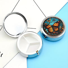 Vintage Orange Butterfly Pill Box - 3 Compartment Medicine Organizer