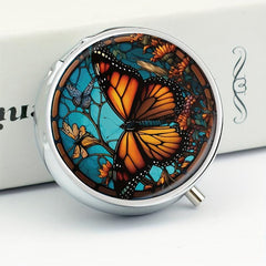 Vintage Orange Butterfly Pill Box - 3 Compartment Medicine Organizer