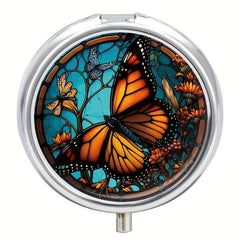 Vintage Orange Butterfly Pill Box - 3 Compartment Medicine Organizer