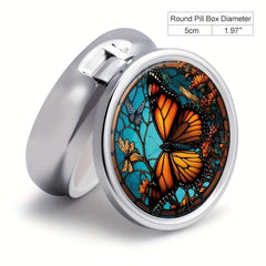 Vintage Orange Butterfly Pill Box - 3 Compartment Medicine Organizer