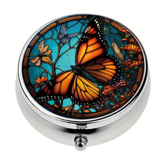Vintage Orange Butterfly Pill Box - 3 Compartment Medicine Organizer