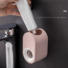 Automatic Toothpaste Dispenser Wall Mount Toothbrush Holder Set