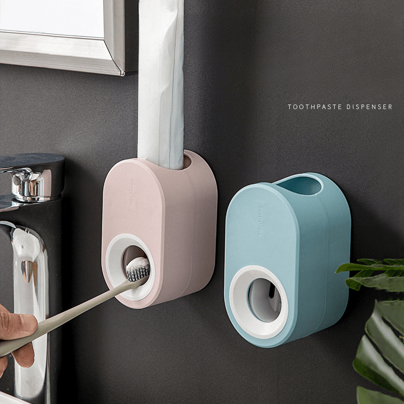 Automatic Toothpaste Dispenser Wall Mount Toothbrush Holder Set