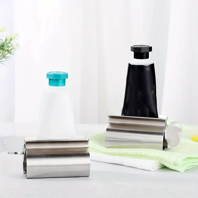 Stainless Steel Toothpaste Squeezer Dispenser with Toothbrush Holder