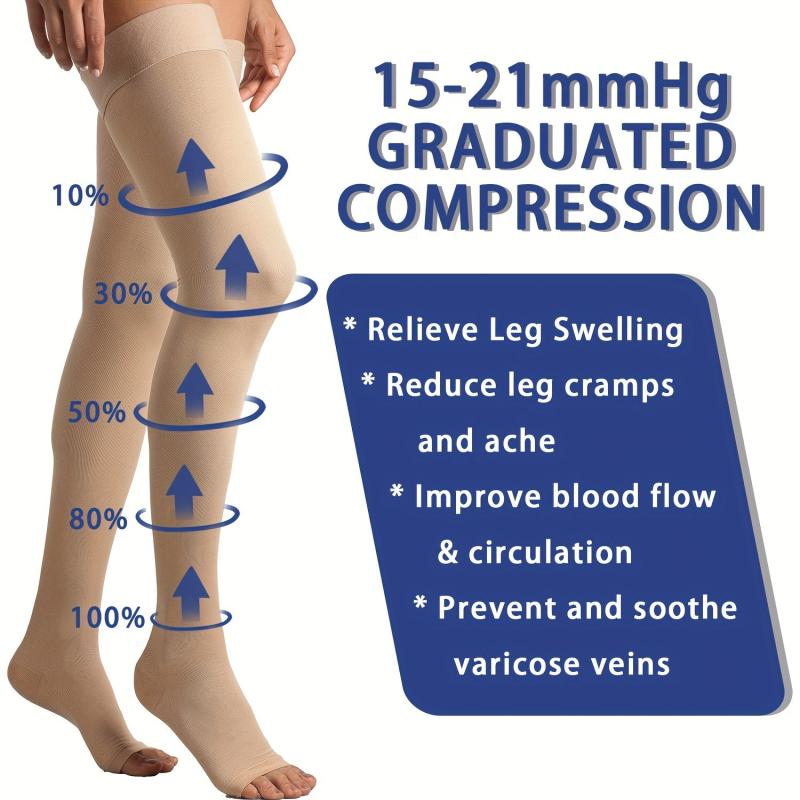 Compression Stockings 15-20 MmHg Open Toe Thigh High Length