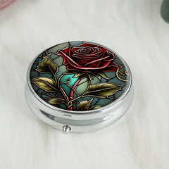 Rose Pill Box 3 Compartment Mini Decorative Travel Organizer Pill Case