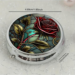 Rose Pill Box 3 Compartment Mini Decorative Travel Organizer Pill Case
