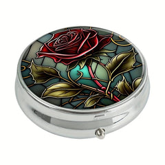 Rose Pill Box 3 Compartment Mini Decorative Travel Organizer Pill Case