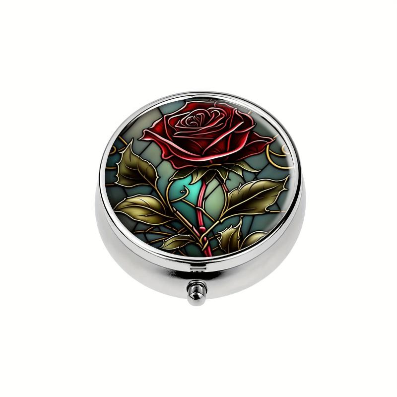 Rose Pill Box 3 Compartment Mini Decorative Travel Organizer Pill Case