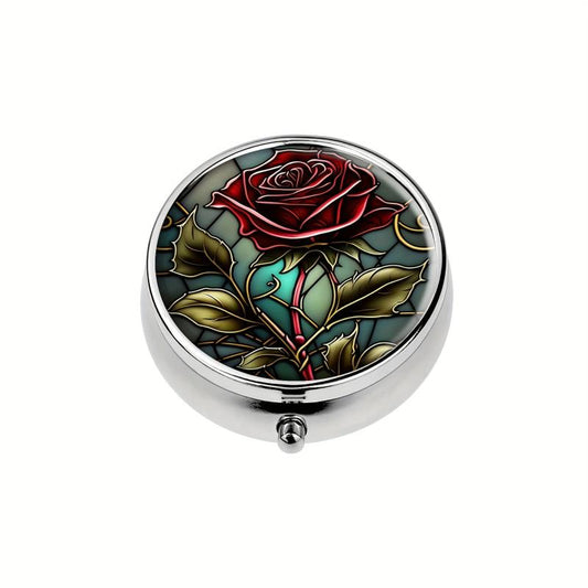 Rose Pill Box 3 Compartment Mini Decorative Travel Organizer Pill Case