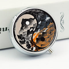 Yin Yang Mountains Pill Box 3 Compartment Medicine Organizer Portable Travel