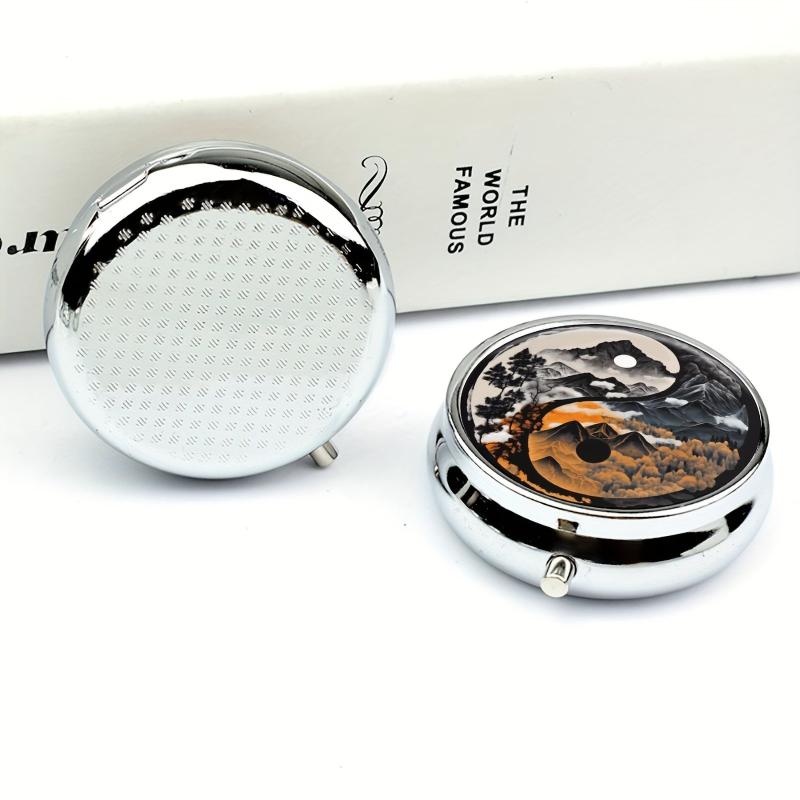 Yin Yang Mountains Pill Box 3 Compartment Medicine Organizer Portable Travel