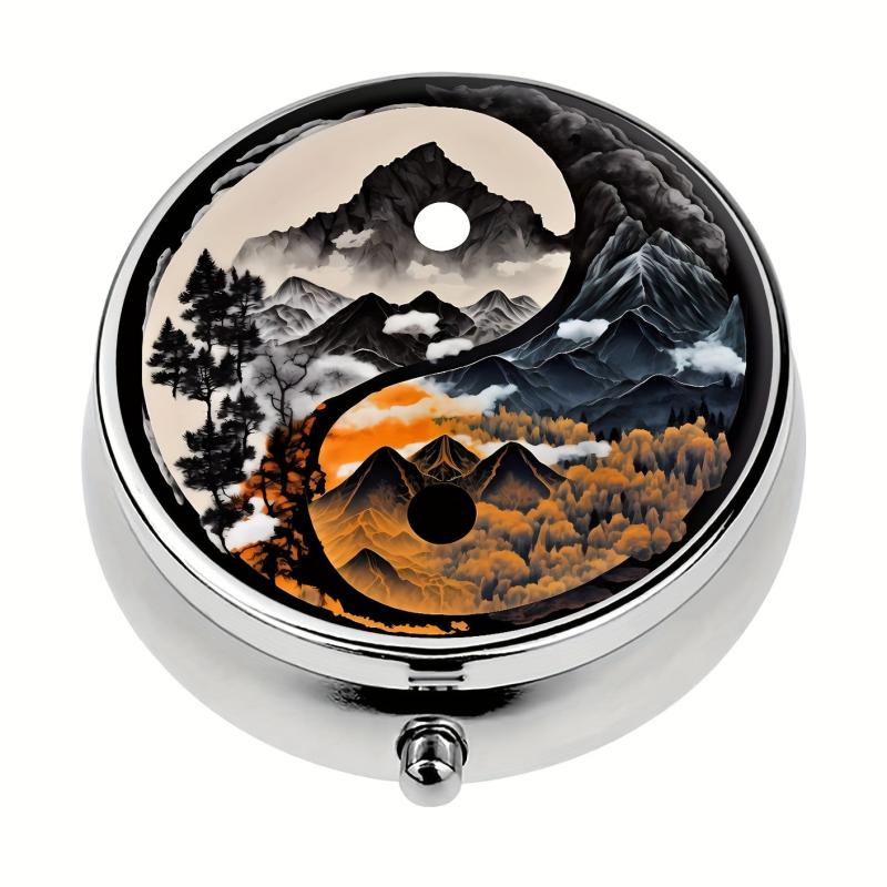 Yin Yang Mountains Pill Box 3 Compartment Medicine Organizer Portable Travel