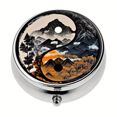 Yin Yang Mountains Pill Box 3 Compartment Medicine Organizer Portable Travel