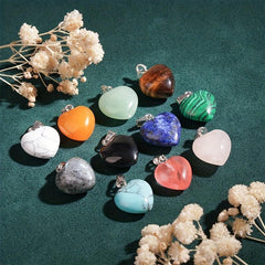 Heart Shaped Stone Pendants Healing Chakra Crystal Charms