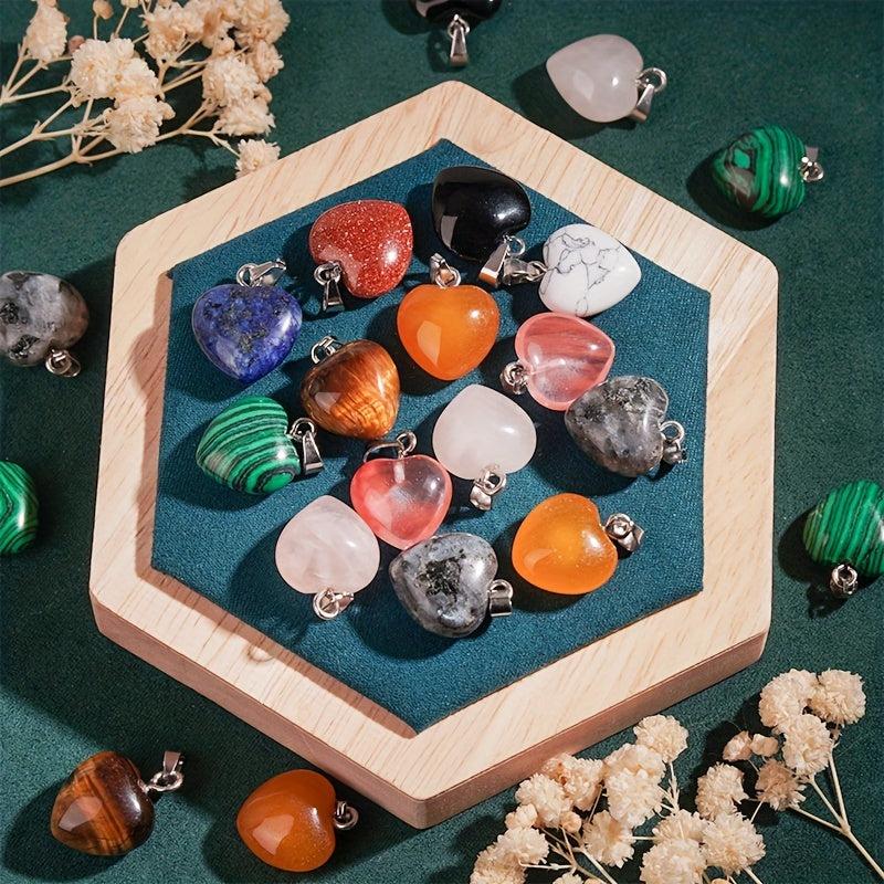 Heart Shaped Stone Pendants Healing Chakra Crystal Charms