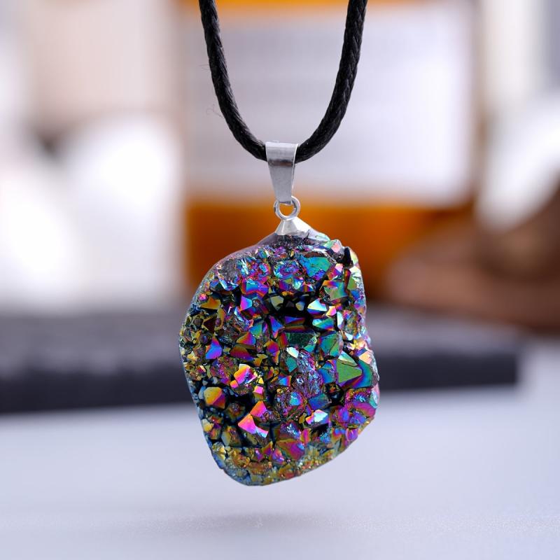 Colored Agate Crystal Pendant Energy Necklace