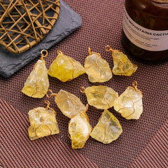 Yellow Crystal Jade Wire Pendant Necklace 1pc