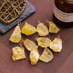 Yellow Crystal Jade Wire Pendant Necklace 1pc