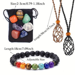 10pcs 7 Chakra Crystal Stone Set with Gemstone Bangle Necklace - Spiritual Gift