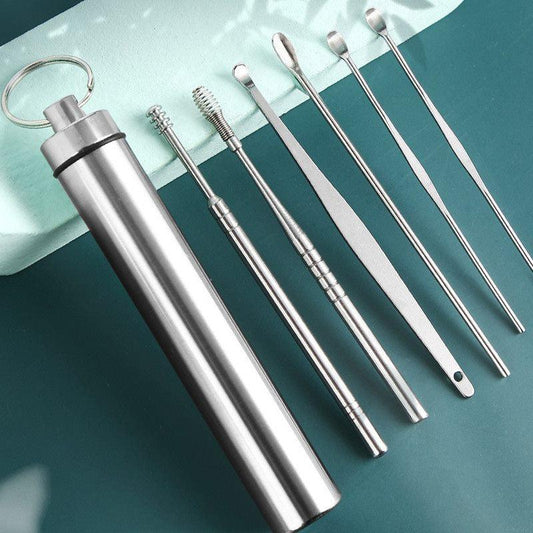 6pcs Stainless Steel Ear Picking Tool Set with Organizer Case