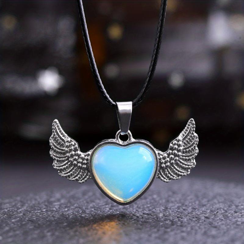 Healing Crystal Heart Pendant Necklace with Wings - Positive Energy Jewelry Gift