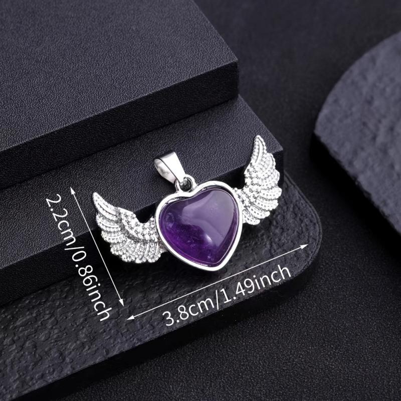 Healing Crystal Heart Pendant Necklace with Wings - Positive Energy Jewelry Gift