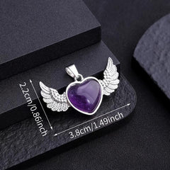 Healing Crystal Heart Pendant Necklace with Wings - Positive Energy Jewelry Gift