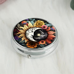 Flower Sun And Moon Pill Box 3 Compartment Decorative Travel Organizer