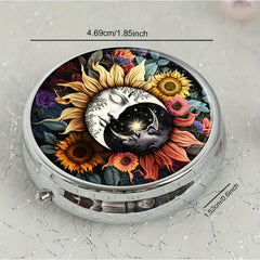 Flower Sun And Moon Pill Box 3 Compartment Decorative Travel Organizer