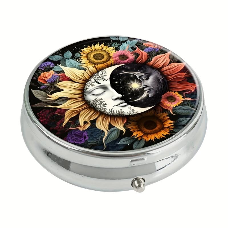 Flower Sun And Moon Pill Box 3 Compartment Decorative Travel Organizer